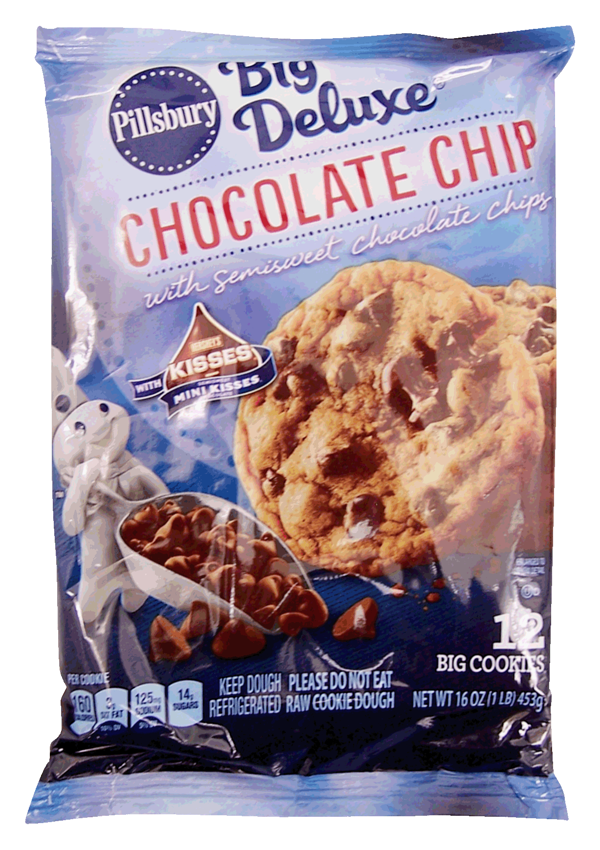 Pillsbury Big Deluxe chocolate chip with Hershey's mini kisses cookie dough, makes 12 big cookies Full-Size Picture